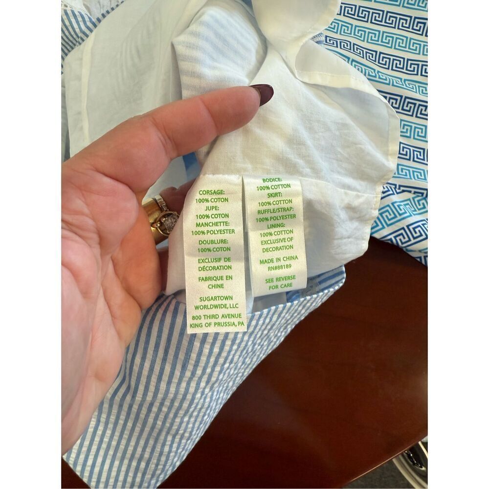 Lilly Pulitzer Maya Shift Dress in Coastal Blue Seersucker & White Eyelet Sz 0 N - Picture 11 of 11